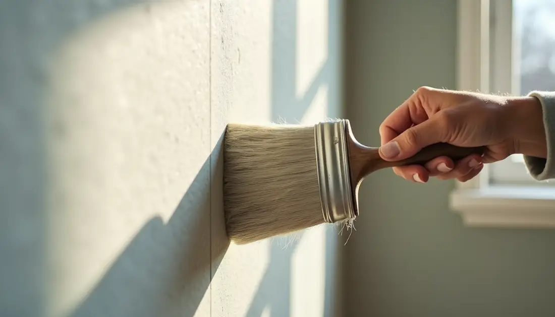 Close-up view of mold-resistant paint being applied to a wall